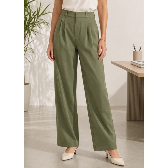 and now this Pants - Scandi Girl Y2K Career Wide Leg Dress Pants Business Pleated Macys Green Size M